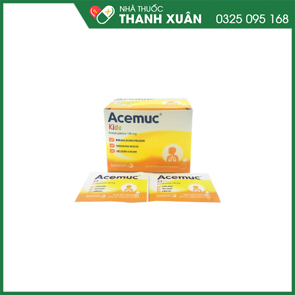 Acemuc kids 100mg thuốc tiêu nhầy trong bệnh lý hô hấp ở trẻ em